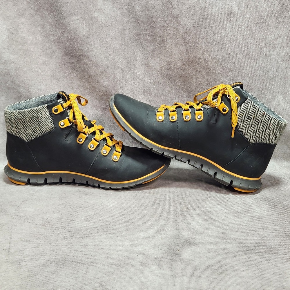 Cole Haan Zerogrand Waterproof Hiking Boots Black Yellow Herringbone W04238 9B - Picture 5 of 8